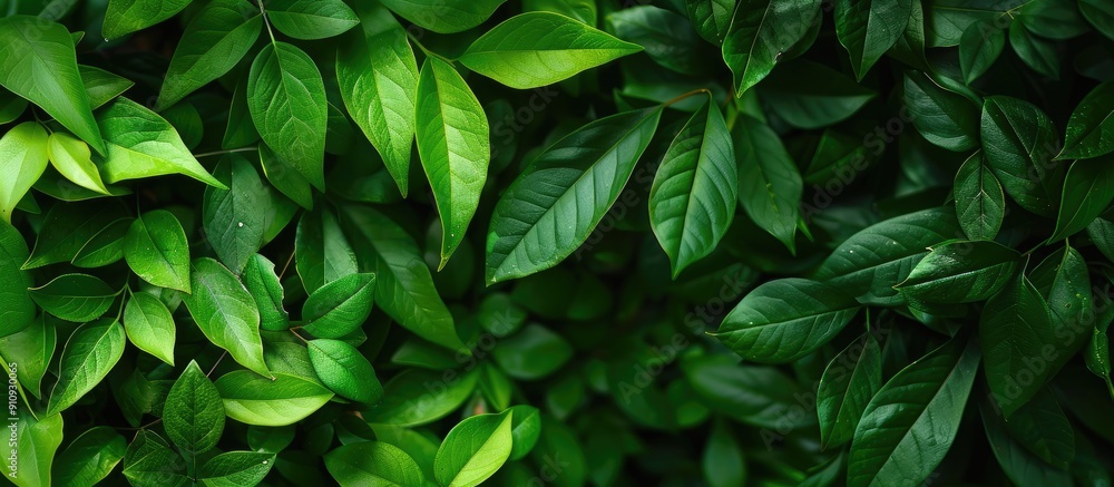 Poster green foliage provides a backdrop with space for text or images in the foreground. creative banner. 