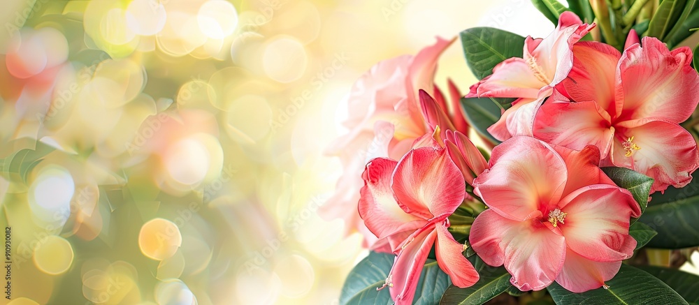 Poster tropical design featuring an adenium or desert rose impala lily and mock azalea flower against a gar