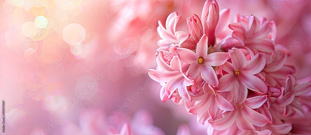Poster a soft pink hyacinth flower creates a beautiful background with ample copy space image