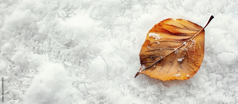 Leinwandbilder a dry leaf rests gracefully on a white snowy surface creating a serene winter scene with copy space 