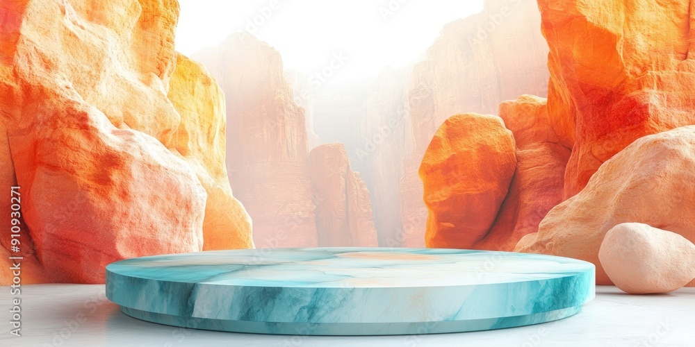 Sticker Marble Platform Against A Desert Landscape Background