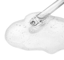 Dropper with clear cosmetic oil on white background