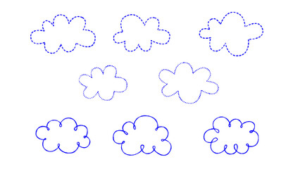 png cute hand drawn clouds set on transparent background, weather,baby shower and education  design element