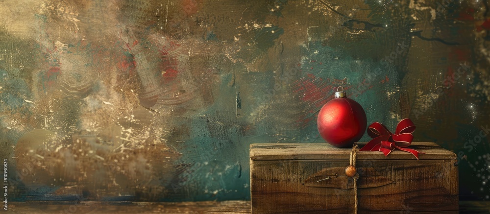 Poster a festive christmas scene with a box and a ball displayed on a vintage background perfect for adding