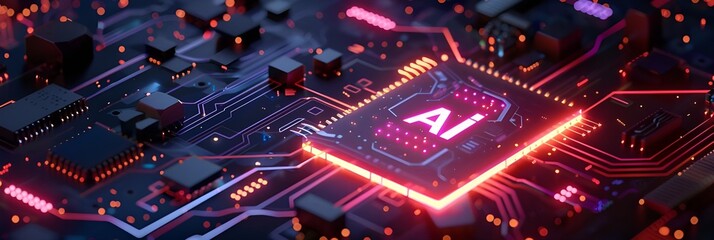Artificial Intelligence concept background, AI Chip processing data, Artificial intelligence processor on board, Data Processing Chip, Ai Concept