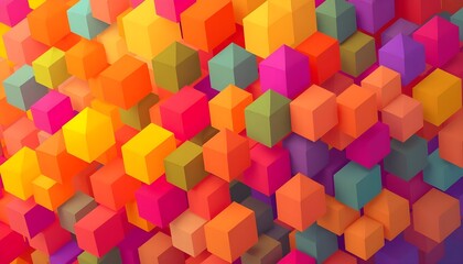 Obraz premium A stylish abstract background with a cascade of overlapping cubic shapes in a spectrum of bright colors, giving a sense of depth and movement