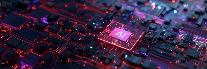 Artificial Intelligence concept background, AI Chip processing data, Artificial intelligence processor on board, Data Processing Chip, Ai Concept