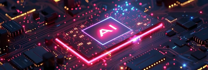 Artificial Intelligence concept background, AI Chip processing data, Artificial intelligence processor on board, Data Processing Chip, Ai Concept
