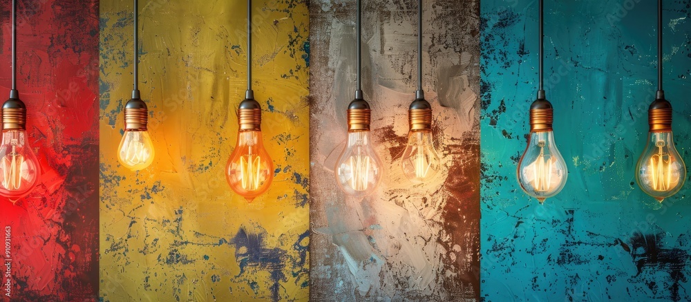 Poster vintage edison bulbs enhance a colored wall embodying the idea and leadership concept creating a cap