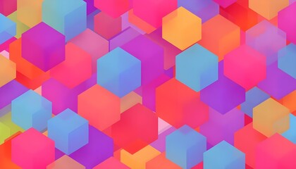 Obraz premium A stylish abstract background with a cascade of overlapping cubic shapes in a spectrum of bright colors, giving a sense of depth and movement