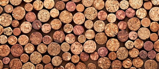 Neatly arranged corks create a background with copy space image