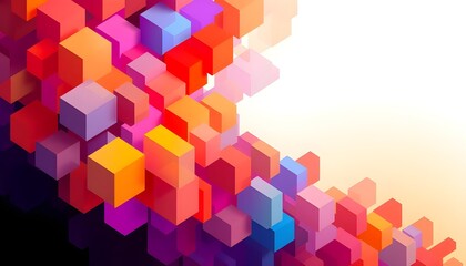 Obraz premium A stylish abstract background with a cascade of overlapping cubic shapes in a spectrum of bright colors, giving a sense of depth and movement