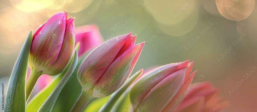 Poster pink tulip buds shown in a copy space image