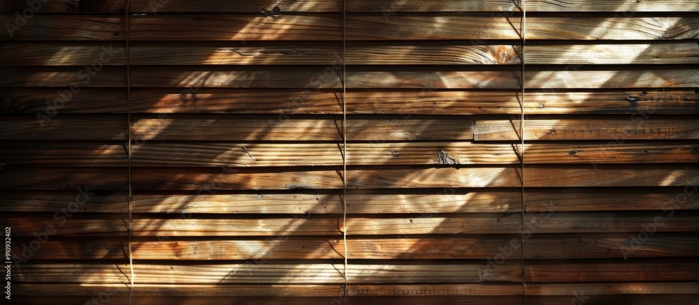 Leinwandbilder top view of an old style wooden background with a blank white list featuring window blinds shadows i