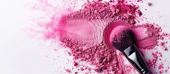 A makeup brush shapes vibrant pink powder and blush framing a square template for a makeup artist s business card or flyer design creating a copy space image