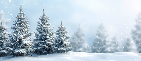 Winter landscape with snow covered Christmas trees providing a holiday themed backdrop with ample copy space image for Merry Christmas and Happy New Year greetings