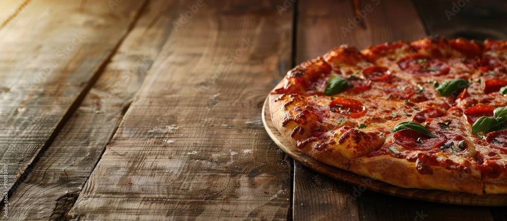 Poster a pizza on a restaurant table with copy space image