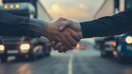 Handshake Agreement with Blurred Truck Background