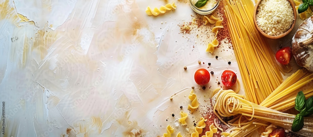 Poster Pasta and ingredient frame with copy space image