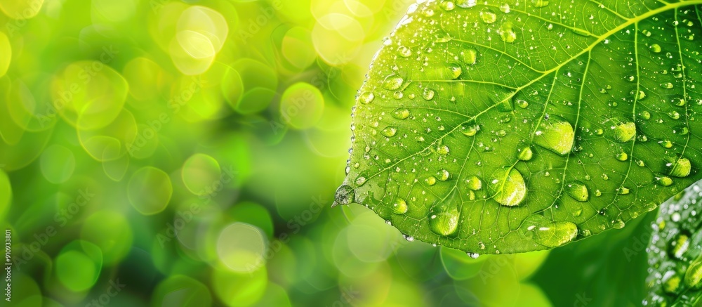Poster a leaf with raindrops on it providing copy space image scenery