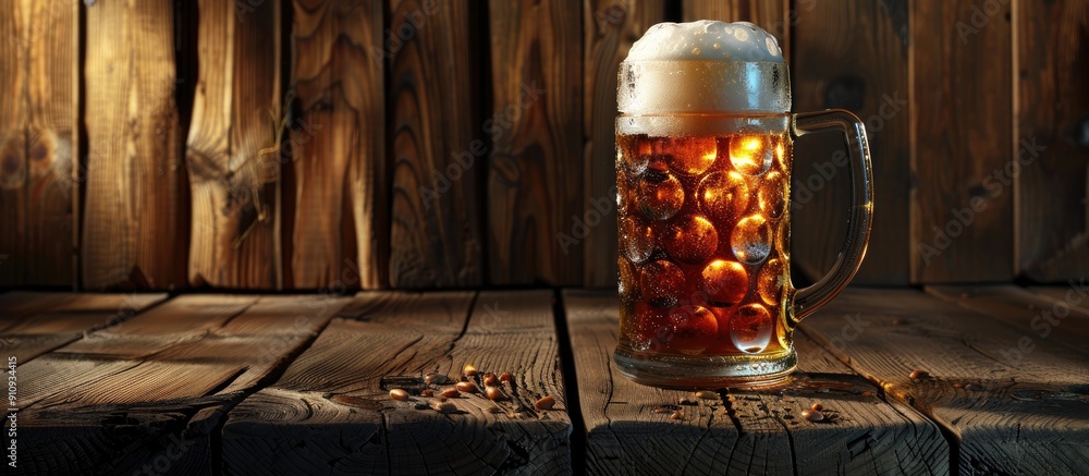 Aufkleber Oktoberfest themed pint of beer with a soft light setting on a rustic wooden backdrop with copy space image