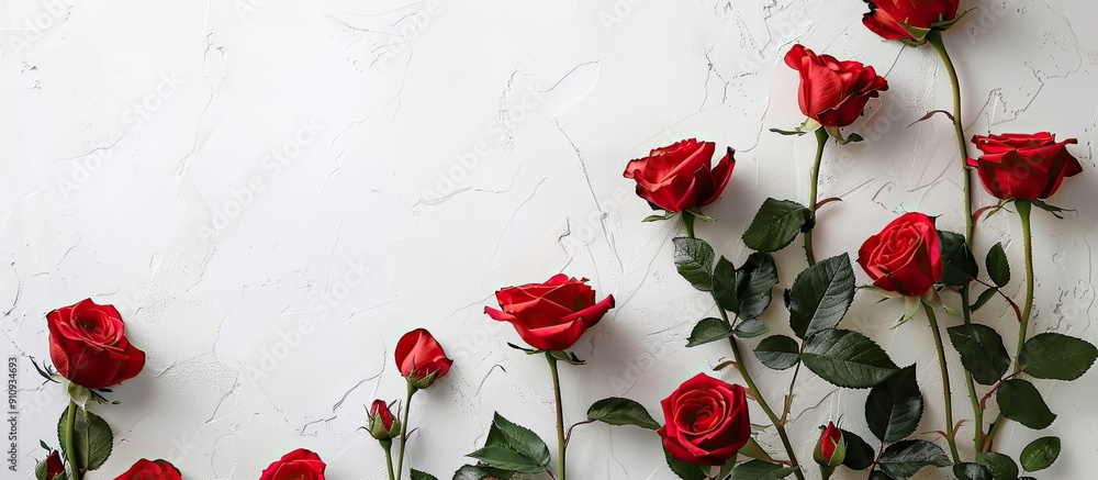 Aufkleber red roses displayed with a white backdrop providing empty room for text or design in the image. crea