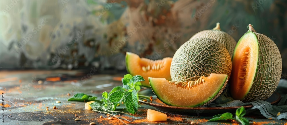 Aufkleber fresh charentais melon a sweet fruit suitable for dessert or a snack elegantly displayed on a table 