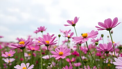 Obraz premium Blooming field of pink Cosmos flowers