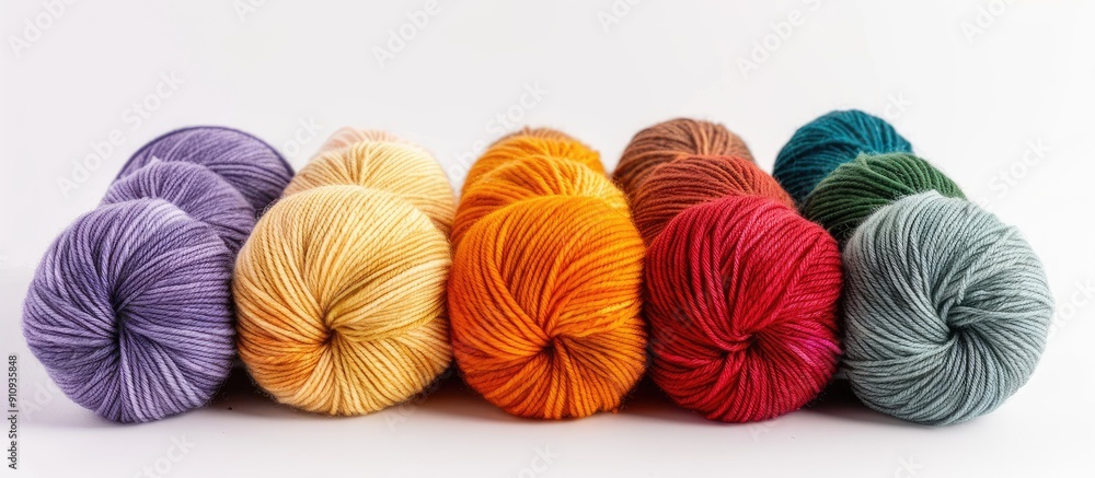 Poster merino wool knitting yarn displayed on a white background perfect for a copy space image