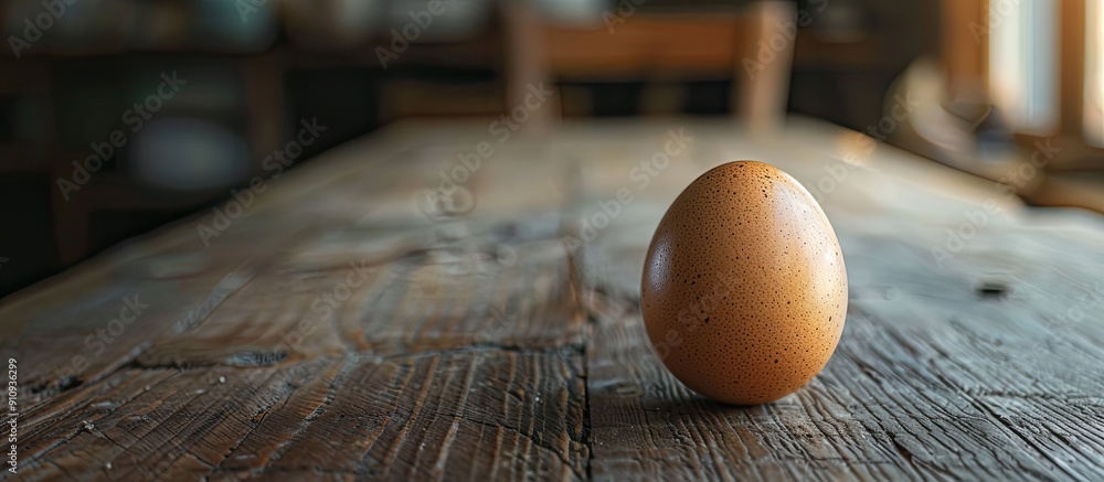 Aufkleber Selective focus on a wooden table with an isolated egg in close up creating a visually appealing copy space image