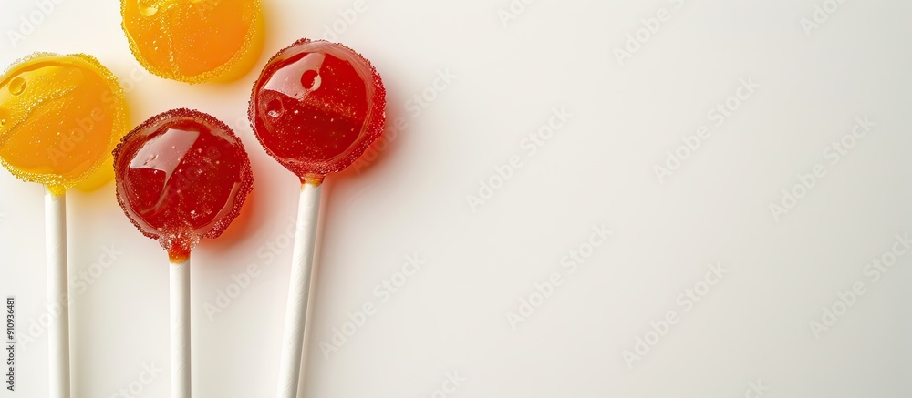 Aufkleber A minimalistic style image featuring colorful tasty caramel lollipops on a light background with copy space Displaying selective focus