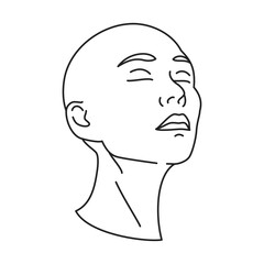 Y2k psychedelic bald human portrait contemporary pop art tattoo black line icon vector illustration. Surreal futuristic man woman science fiction groovy artwork t shirt print