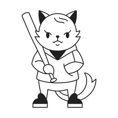Y2k criminal angry fox street style with baseball bat contemporary pop art outline icon vector flat illustration. Aggressive wild animal hooligan foxy psychedelic monochrome tattoo t shirt print