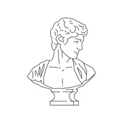Y2k psychedelic ancient Greek god bust contemporary pop art outline icon vector illustration. Roman antique man head gypsum monument classic culture surreal artwork t shirt print