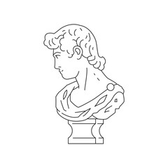 Y2k ancient Roman god gypsum bust contemporary pop art outline icon vector illustration. Antique historic Greek man head monument classic artwork figure creative monochrome t shirt print