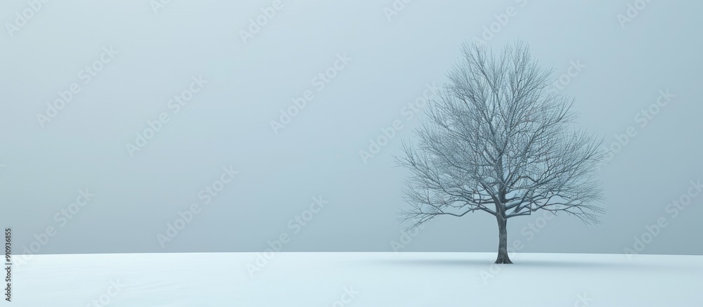 Poster Winter backdrop featuring a bare deciduous tree with a clear copy space image