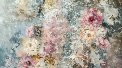 Naklejka premium Floral painting with textured brushstrokes, evoking a dreamy and romantic ambiance