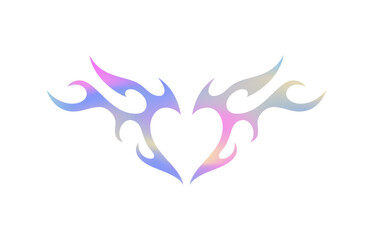 Y2k abstract fire burn heart neon gradient hologram icon vector flat illustration. Psychedelic metal spectrum surreal blazing flammable love amour romantic silhouette fancy t shirt print