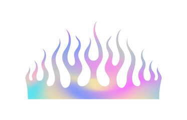 Y2k fire flame burning hologram gradient silhouette icon vector flat illustration. Abstract flammable blazing metal holographic pink spectrum futuristic rave surreal flash decorative element