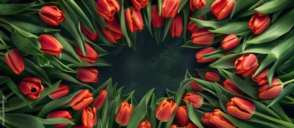 Poster Easter themed tulips seen from above in a vibrant display with copy space image
