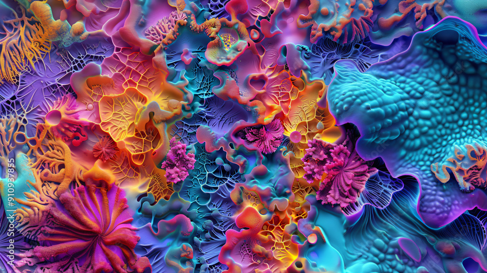 Fototapete vibrant organic forms in abstract background form a complex and detailed pattern, brimming with text
