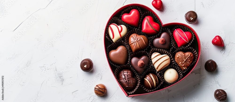 Aufkleber heart shaped gift box filled with chocolates on a white backdrop ideal for birthdays valentine s day