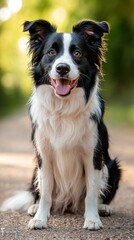 Fototapeta premium Black and white portrait of a happy Border Collie dog Generative AI