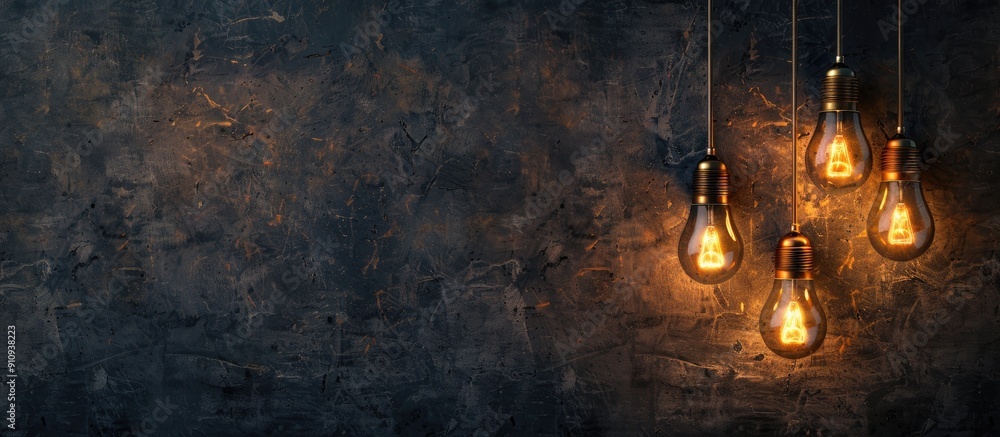 Poster Light bulbs on a dark backdrop with empty copy space image
