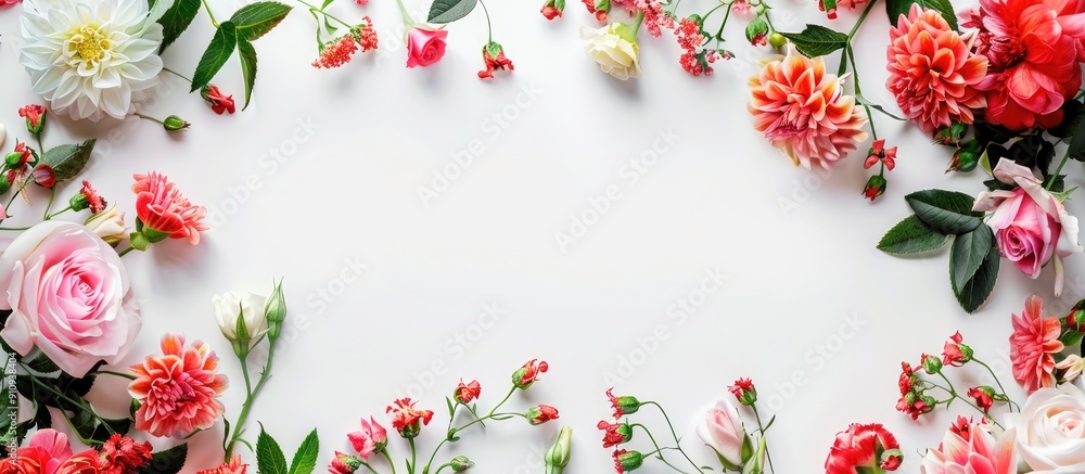 Poster floral arrangement on a white surface for adding text with a copy space image