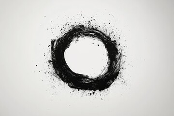 In Japanese style, black with splashes of paint, brushstrokes, and stains isolated on white background.