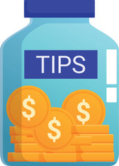 Glass tips jar increasing with american dollars coins, concept of gratuity