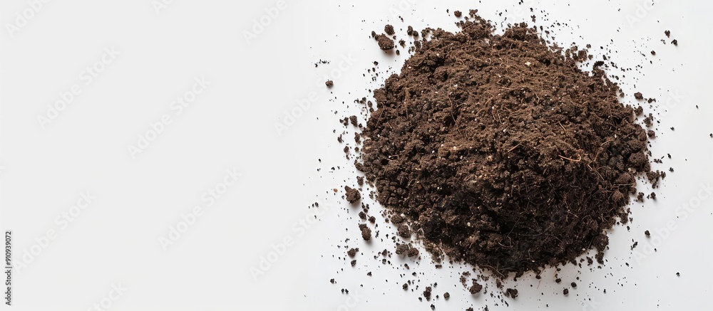 Aufkleber Top view of a mound of earth on a white backdrop for your text in a copy space image
