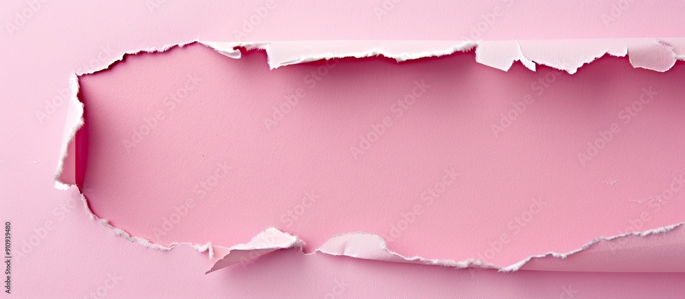 Aufkleber Pink paper with torn hole displays white background providing space for text over copy space image