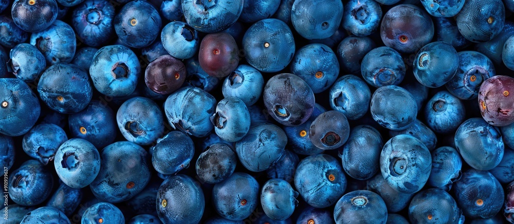 Poster top view of fresh blueberries illustrating a healthy diet concept copy space image available